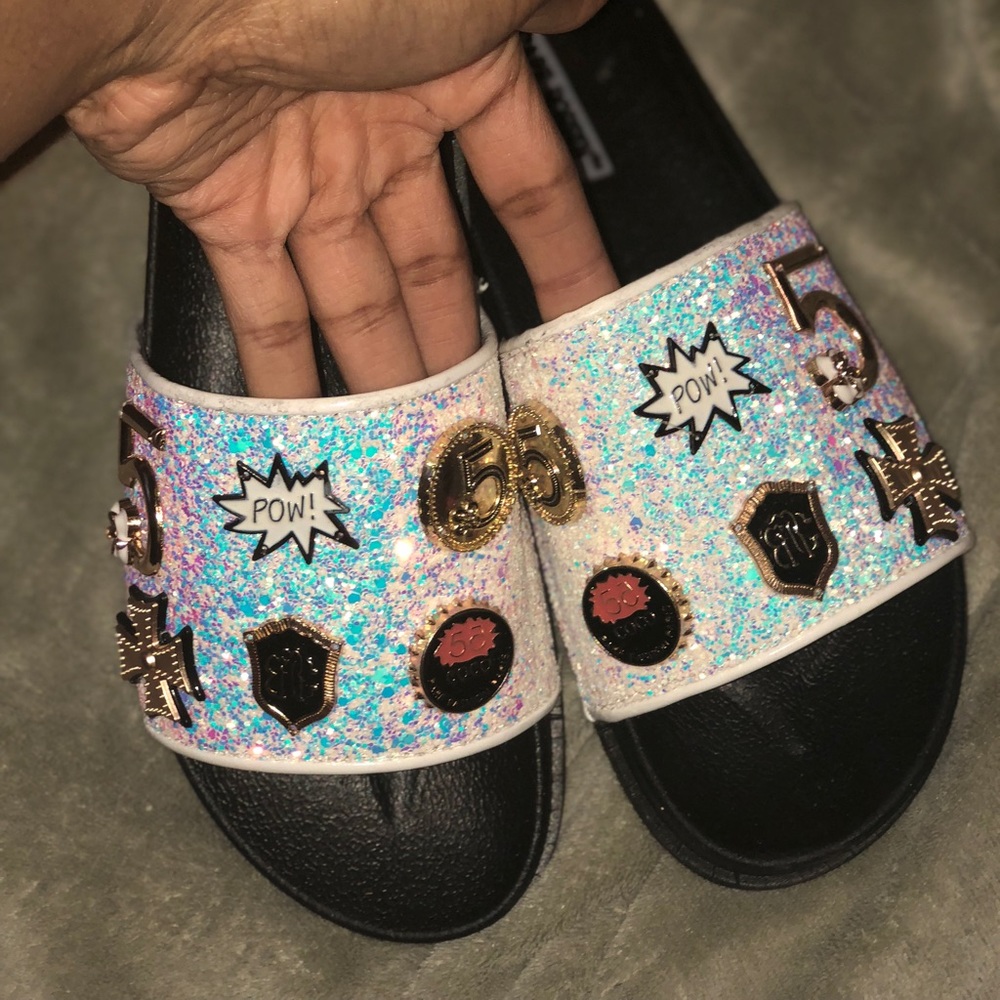 Glitter Pin Sandals Slides